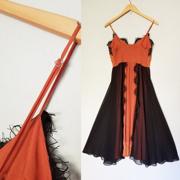 Anthropologie Let Me Be Printed Boho Midi Dress M Lace Overlay Whimsy Goth $180 - Picture 14 of 16